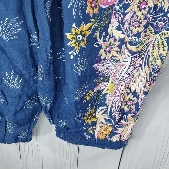 Anthropologie Odette Pants Size Med Blue Floral High Waist Tapered Joggers - Picture 11 of 13